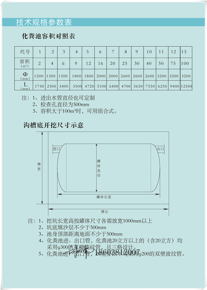 防城港玻璃鋼化糞池生產廠家規格型號尺寸表